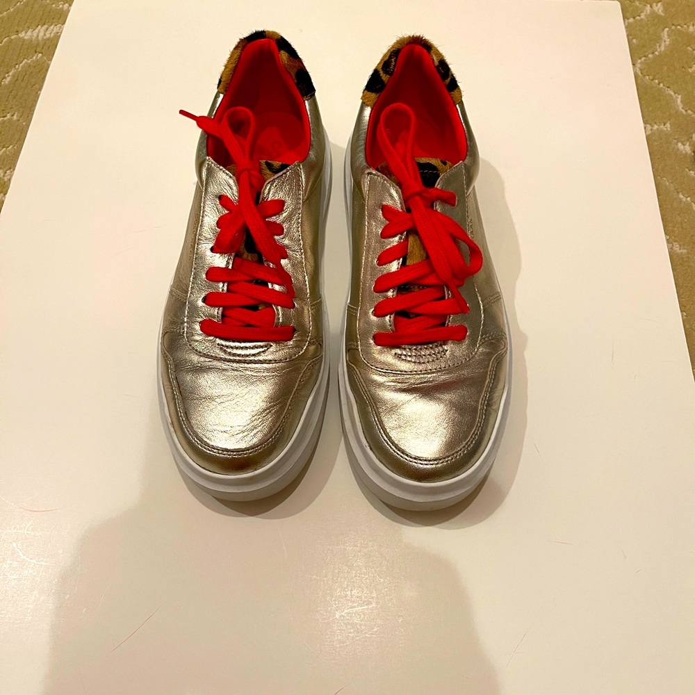 Cole Haan  grand pro Rally leopard calf hair metallic leather sneakers size 8.5
